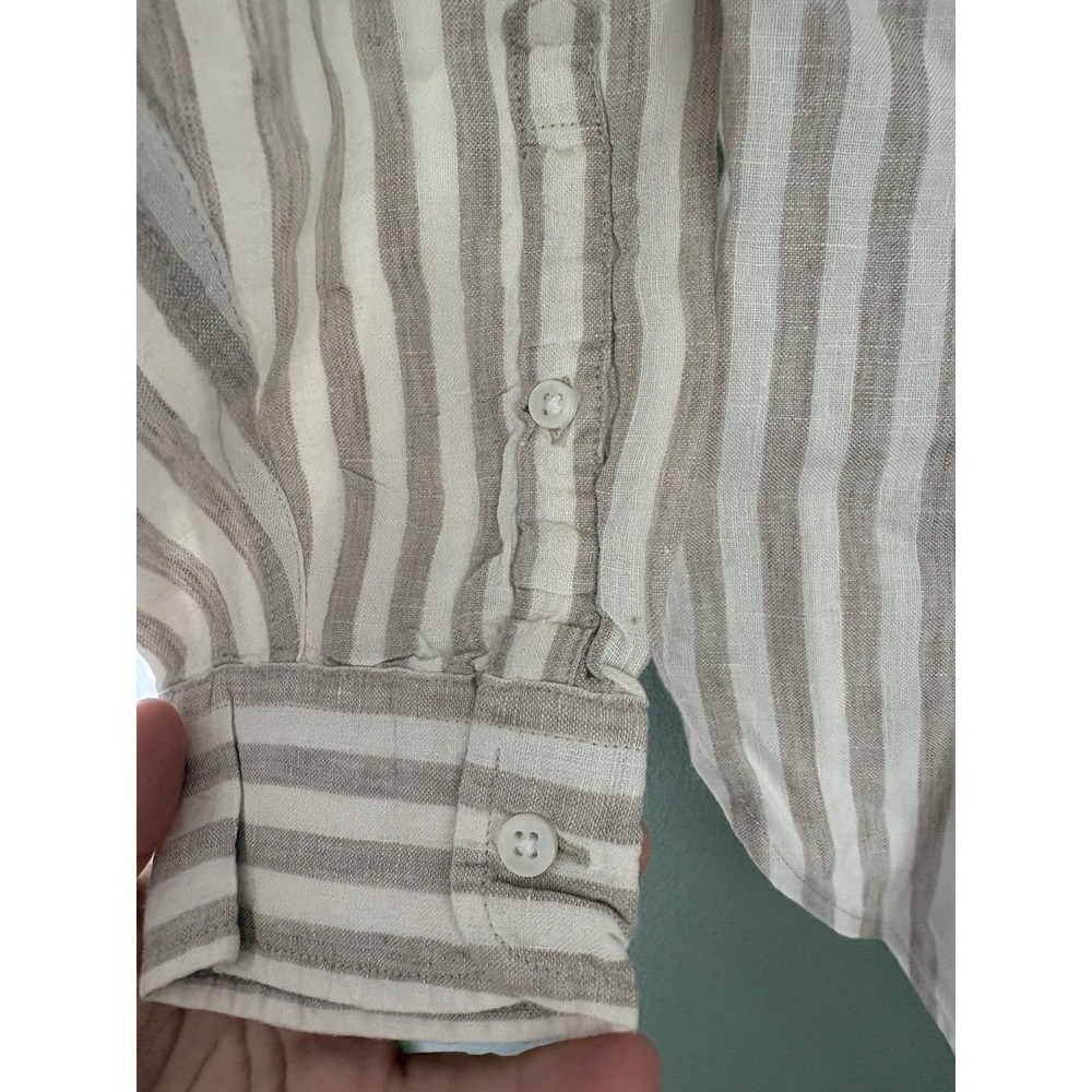 L.L.Bean Womens L Regular Striped Long Sleeve Button-Up Point Collar Linen White - Picture 4 of 6
